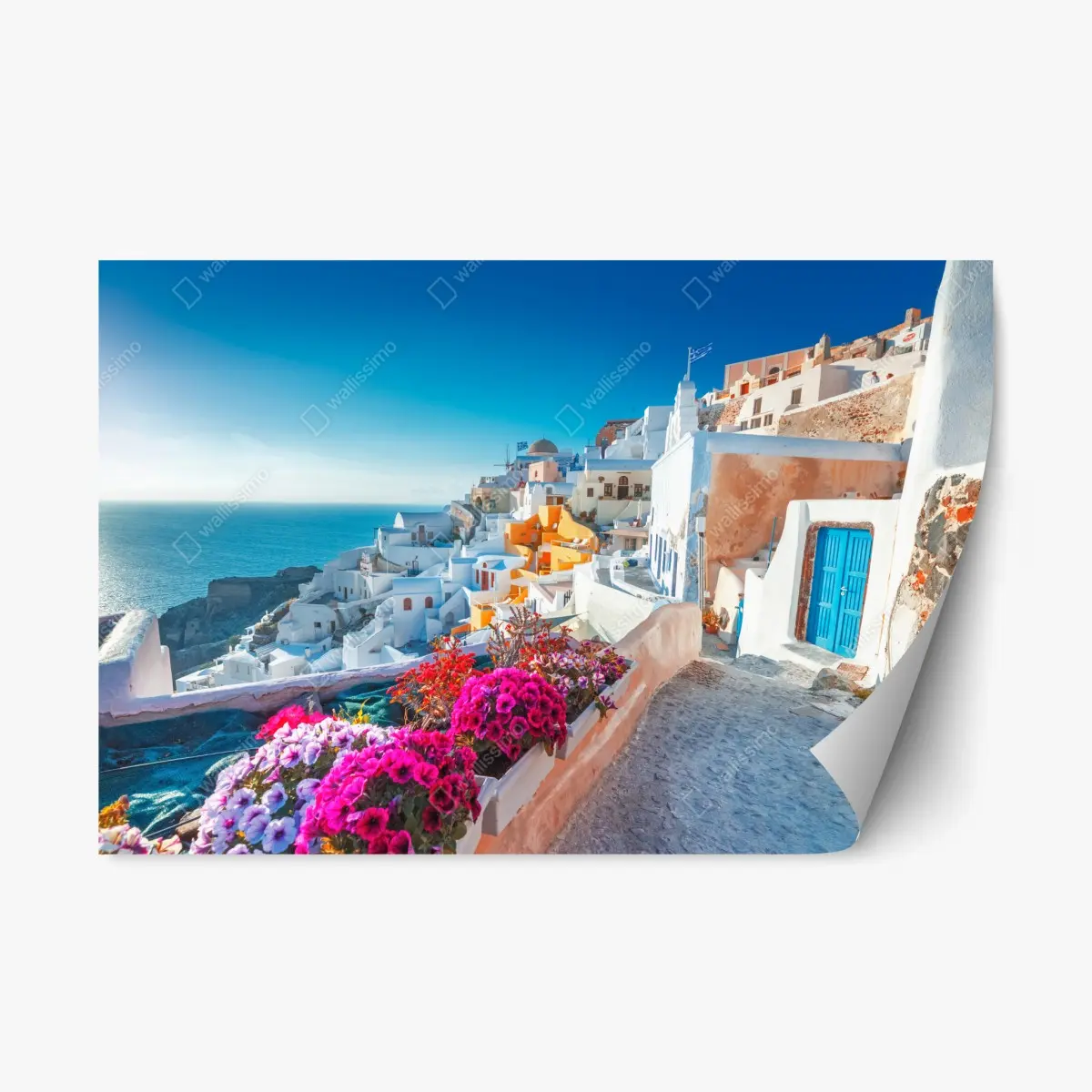 Repositionierbarer Aufkleber sonniges Santorini am klippenrand – Pixers®