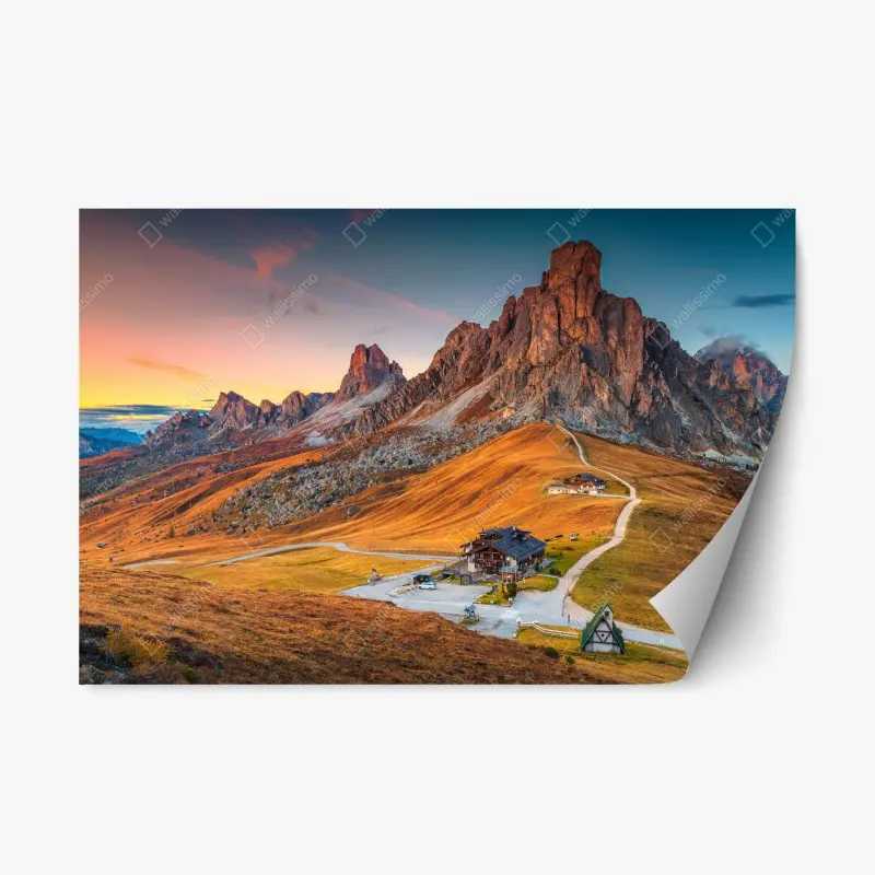 Repositionierbarer Aufkleber sonnenuntergang über Passo Giau, Dolomiten