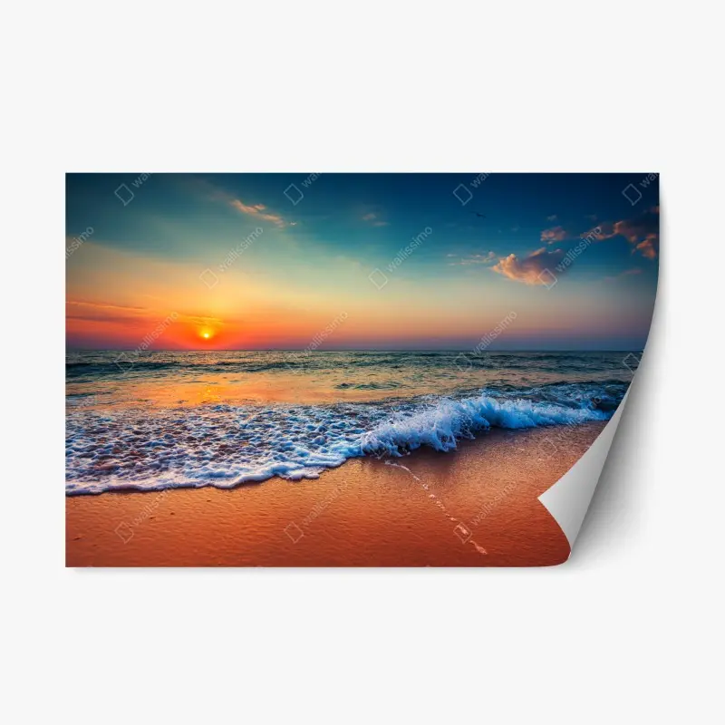 Repositionierbarer Aufkleber goldener sonnenaufgang über dem meer