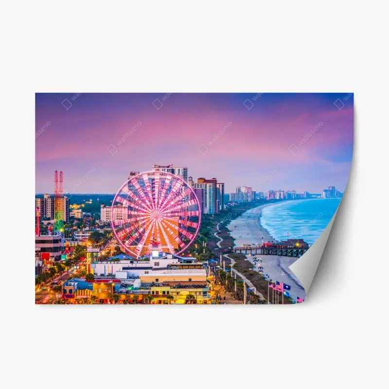 Repositionierbarer Aufkleber Myrtle Beach sonnenuntergang über dem strand mit riesenrad