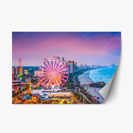 Repositionierbarer Aufkleber Myrtle Beach sonnenuntergang über dem strand mit riesenrad – Pixers®