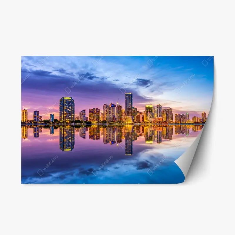 Repositionierbarer Aufkleber Miami skyline gespiegelt in Biscayne Bay