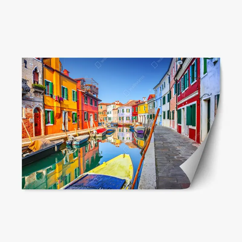 Repositionierbarer Aufkleber bunte kanalhäuser in Burano