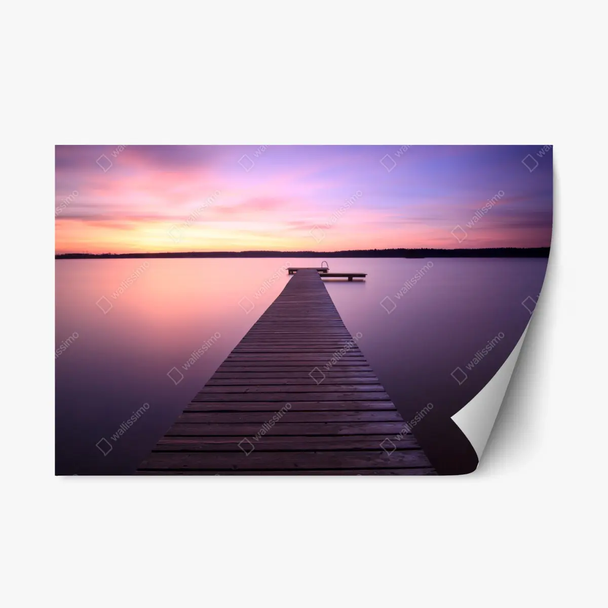 Repositionierbarer Aufkleber ruhiger pastellsonnenuntergang am see mit steg – Pixers®