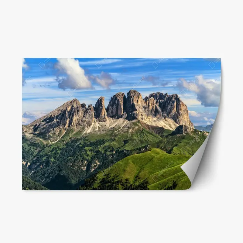 Repositionierbarer Aufkleber majestätische bergpanorama mit grünen hügeln