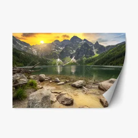 Repositionierbarer Aufkleber sonnenuntergang über Morskie Oko, Tatra, Polen – Pixers®
