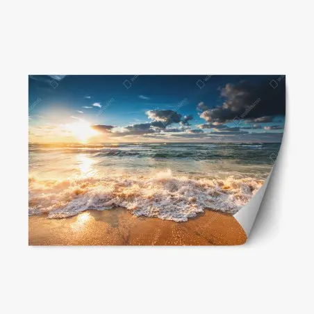 Repositionierbarer Aufkleber goldener sonnenaufgang über dem meer – Pixers®
