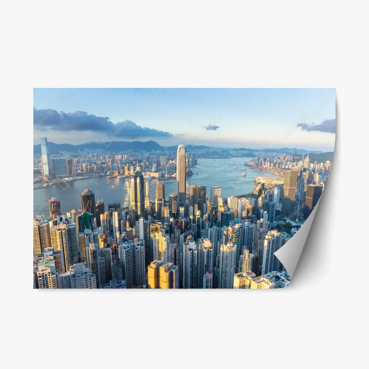Repositionierbarer Aufkleber panorama von Hongkong bei sonnenuntergang – Pixers®