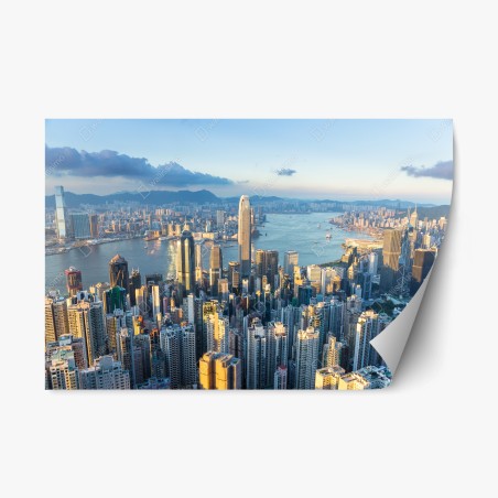 Repositionierbarer Aufkleber panorama von Hongkong bei sonnenuntergang – Pixers®