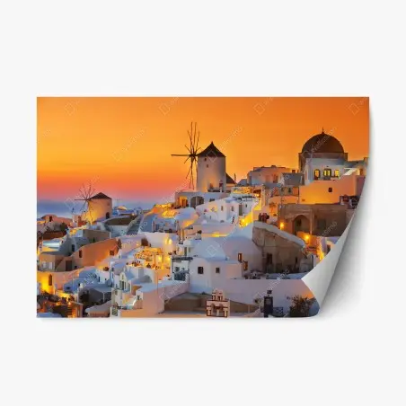 Repositionierbarer Aufkleber goldener sonnenuntergang über Oia, Santorini – Pixers®