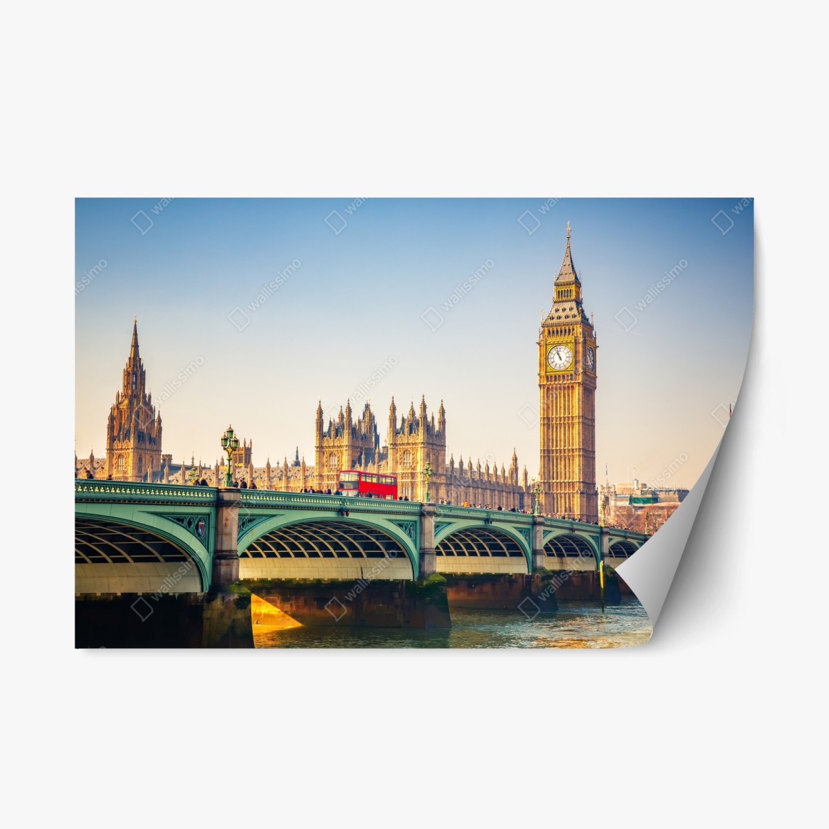 Repositionierbarer Aufkleber sonnige ansicht von Big Ben und Westminster Bridge, London – Pixers®