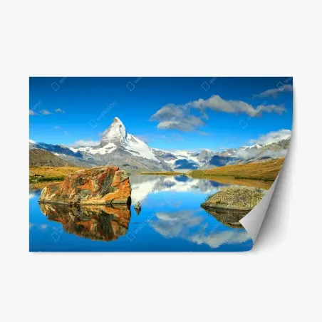 Repositionierbarer Aufkleber spiegelung des Matterhorns über einem alpinen see – Pixers®