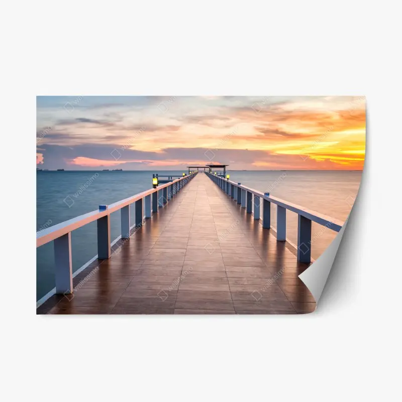 Repositionierbarer Aufkleber seebrücke bei sonnenuntergang