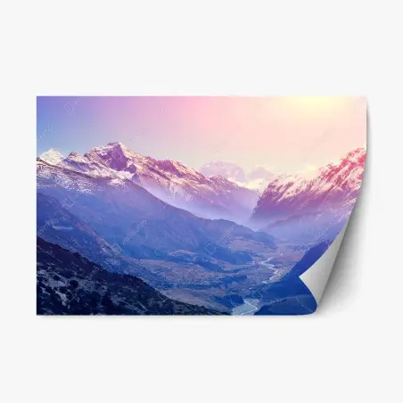 Repositionierbarer Aufkleber pastelliges bergtal bei sonnenaufgang – Pixers®