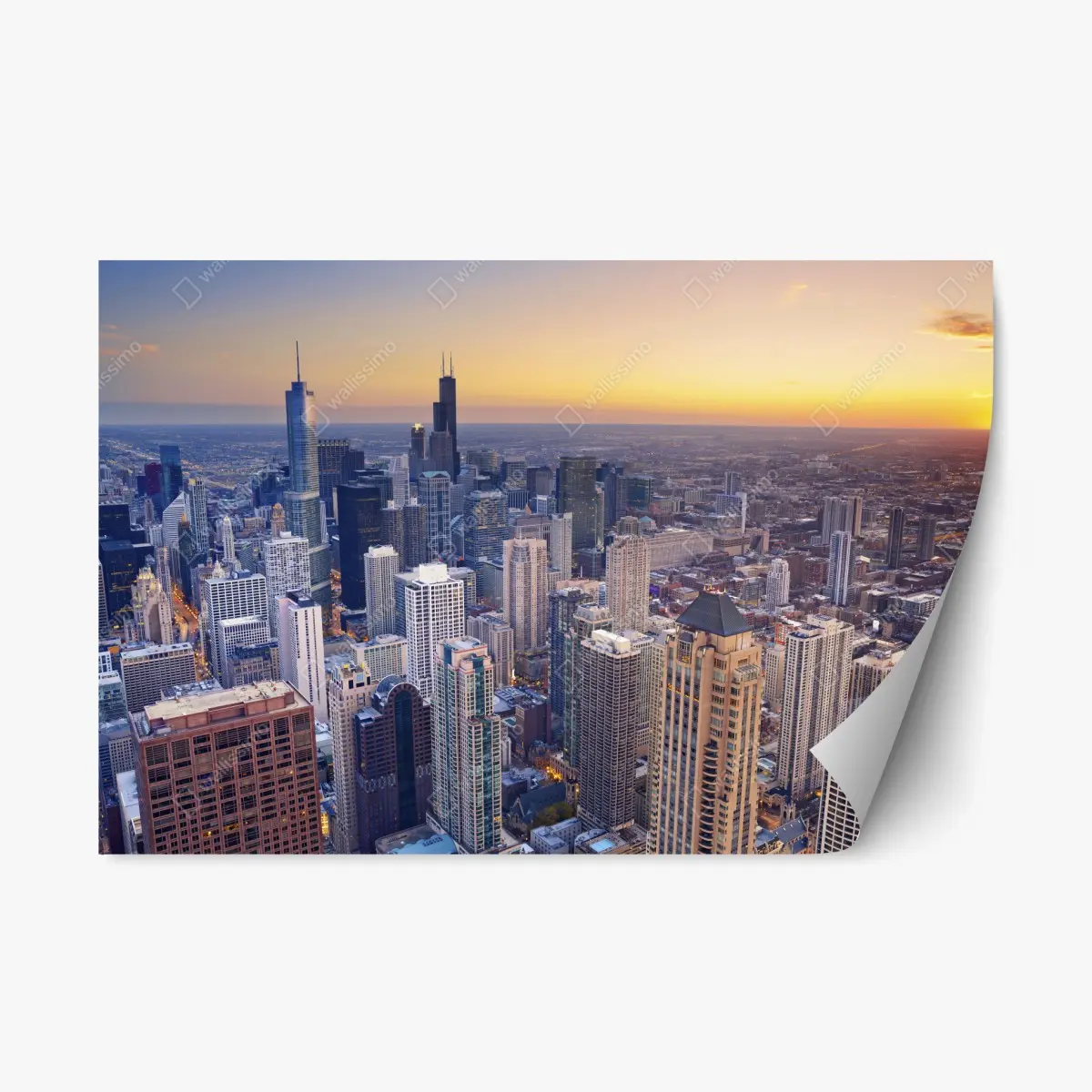 Repositionierbarer Aufkleber stadtpanorama bei sonnenuntergang – Pixers®