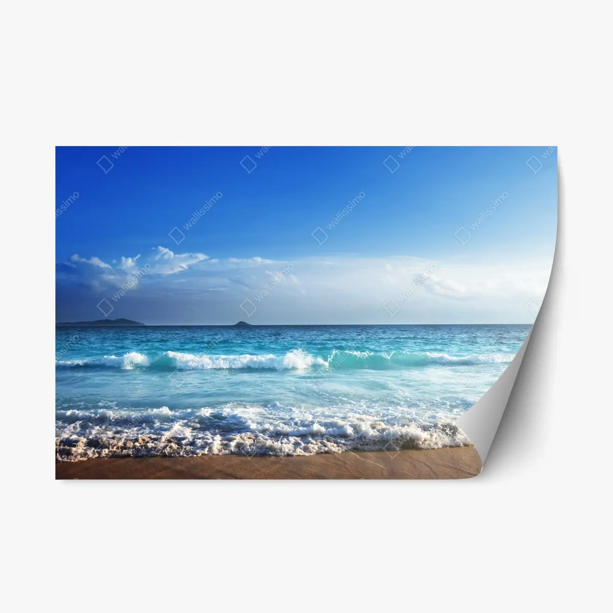 Repositionierbarer Aufkleber tropischer strand auf den Seychellen bei sonnenuntergang – Pixers®