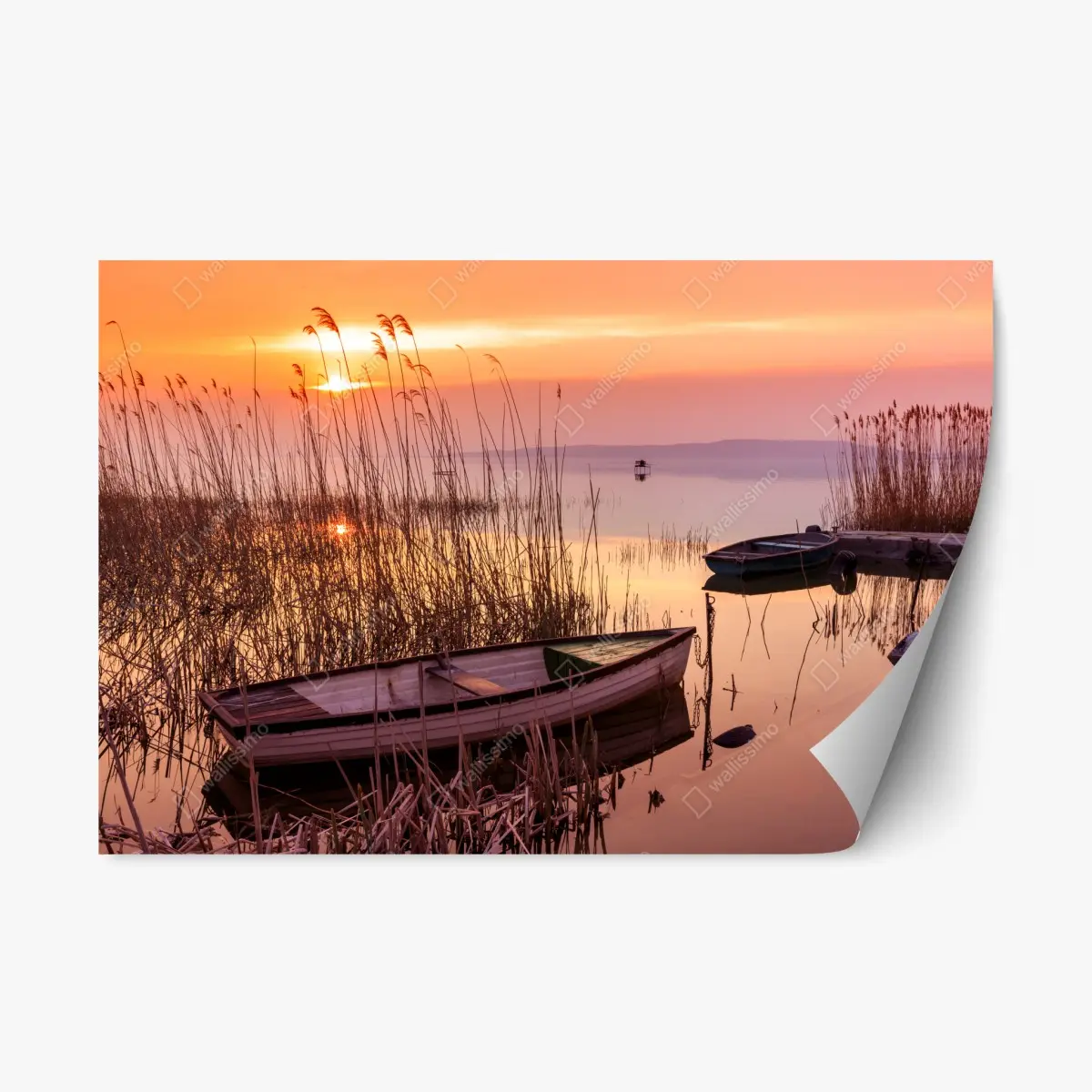 Repositionierbarer Aufkleber sonnenuntergang am see mit vertäuten booten – Pixers®