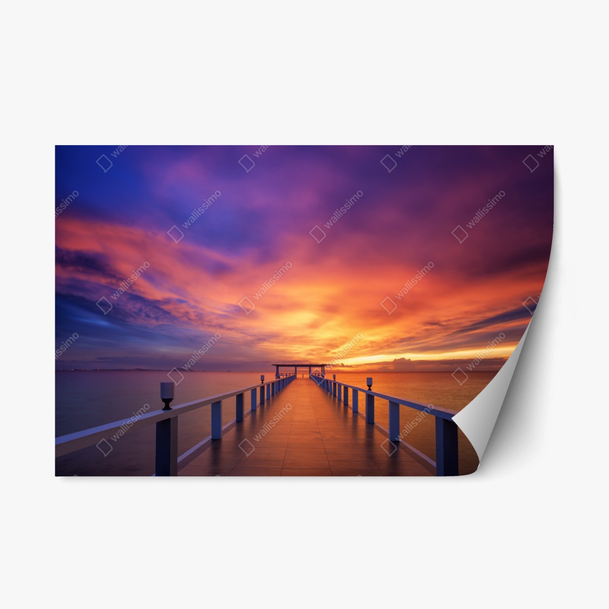 Repositionierbarer Aufkleber sonnenuntergang am steg am strand – Pixers®