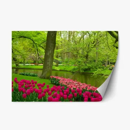 Repositionierbarer Aufkleber frühlings-tulpengarten am kanal – Pixers®