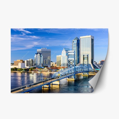Repositionierbarer Aufkleber Jacksonville skyline mit blauem brücke – Pixers®