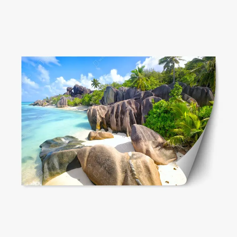 Repositionierbarer Aufkleber Anse Source d'Argent, La Digue türkisfarbener strand