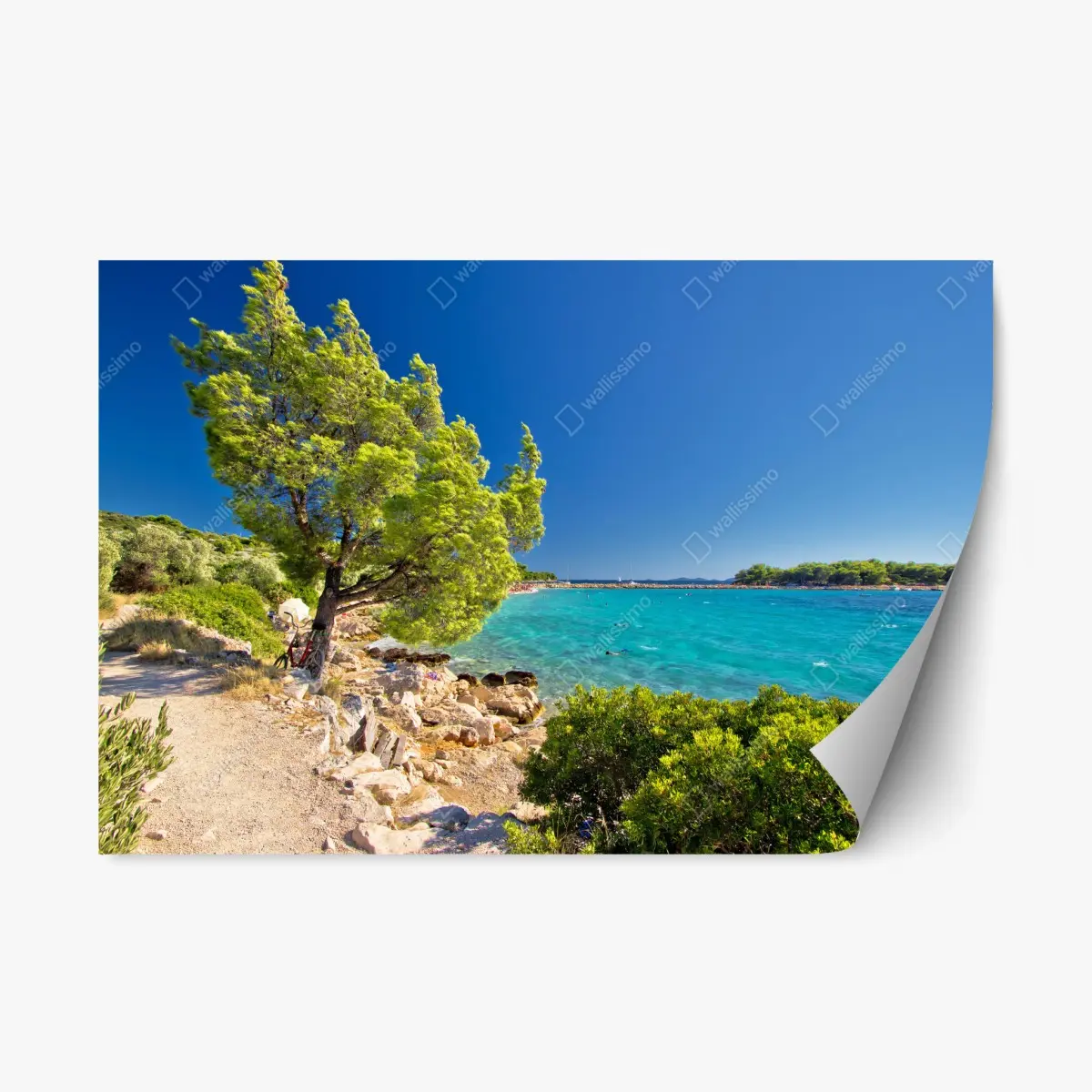 Repositionierbarer Aufkleber idyllischer türkisfarbener strand auf der Insel Murter – Pixers®