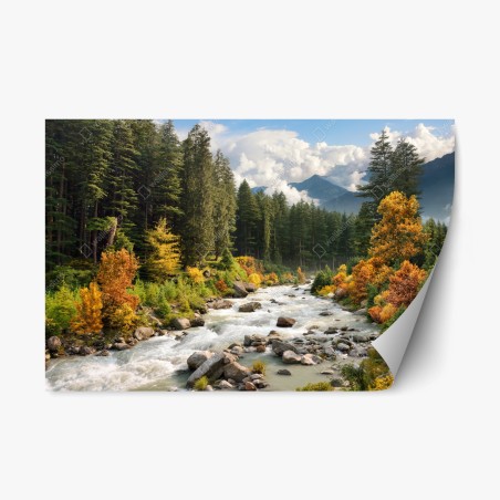 Repositionierbarer Aufkleber herbstliche berglandschaft mit fluss – Pixers®
