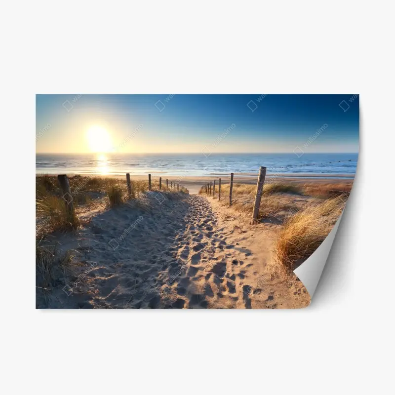 Repositionierbarer Aufkleber sonnenuntergangspfad zum meer in Zandvoort