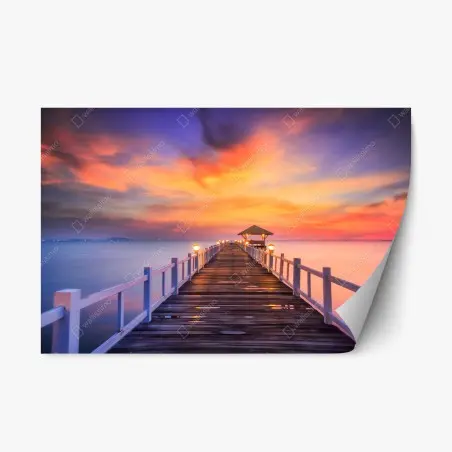 Repositionierbarer Aufkleber holzsteg im sonnenaufgang – Pixers®