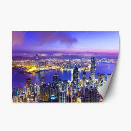 Repositionierbarer Aufkleber Hong Kong skyline bei dämmerung – Pixers®