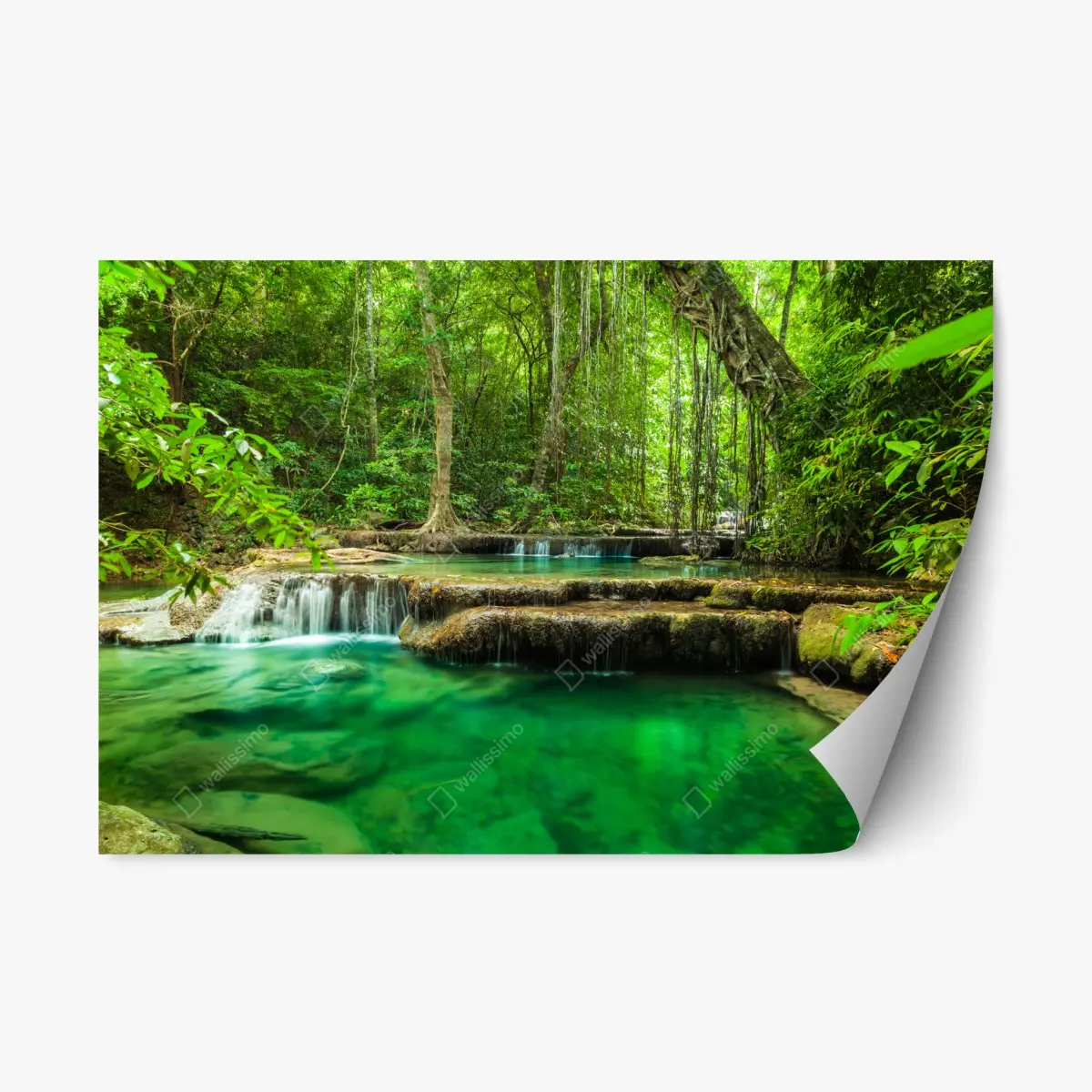 Repositionierbarer Aufkleber ruhige türkisbecken am wasserfall Erawan – Pixers®