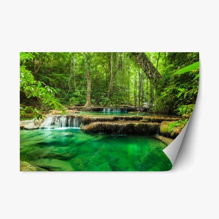 Repositionierbarer Aufkleber ruhige türkisbecken am wasserfall Erawan – Pixers®