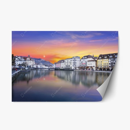 Repositionierbarer Aufkleber Luzern am fluss bei dämmerung – Pixers®