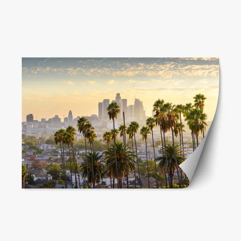 Repositionierbarer Aufkleber goldene Los Angeles skyline mit palmen