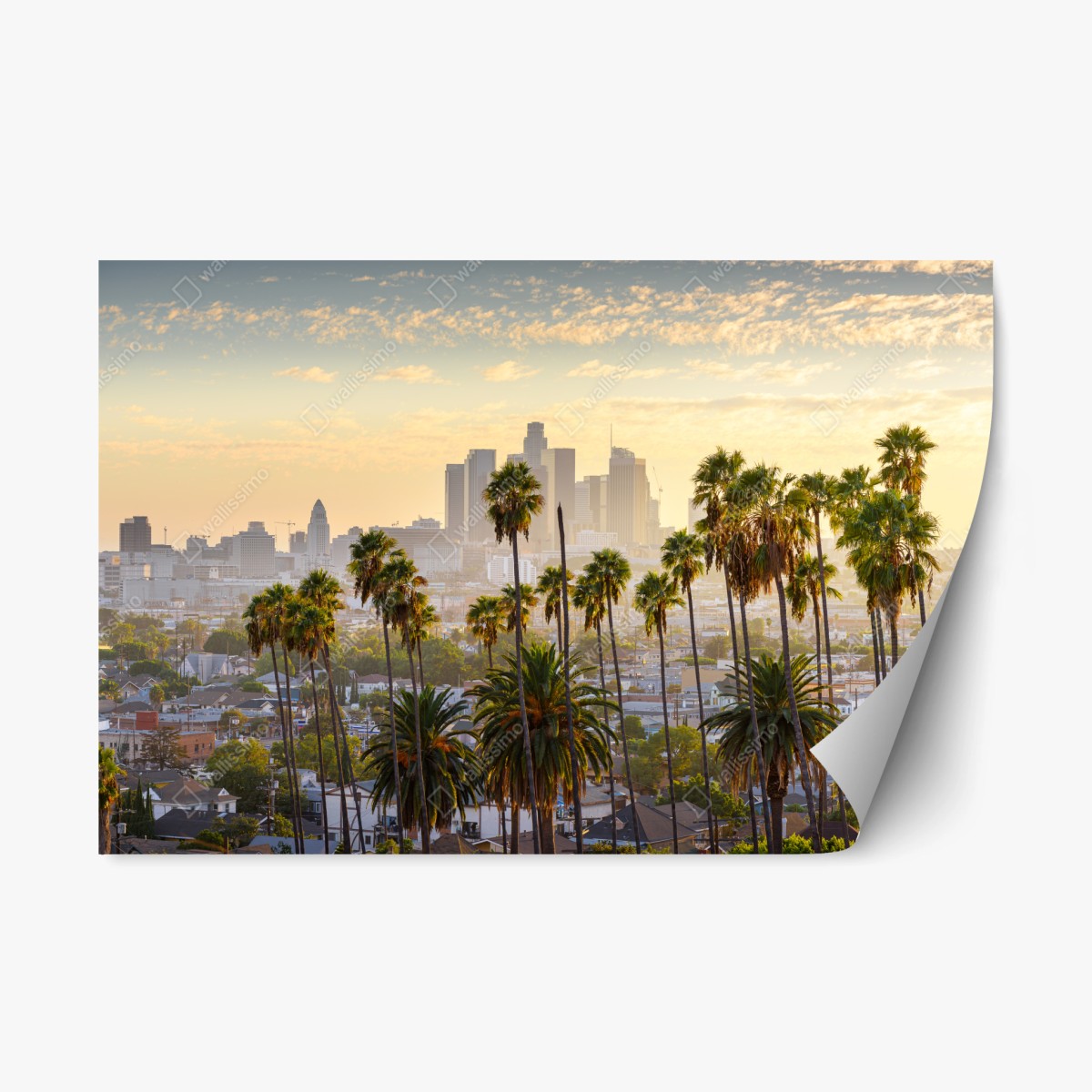 Repositionierbarer Aufkleber goldene Los Angeles skyline mit palmen – Pixers®
