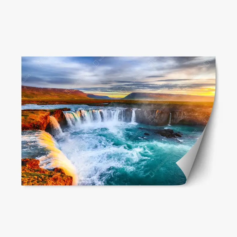 Repositionierbarer Aufkleber Godafoss wasserfall bei sonnenaufgang