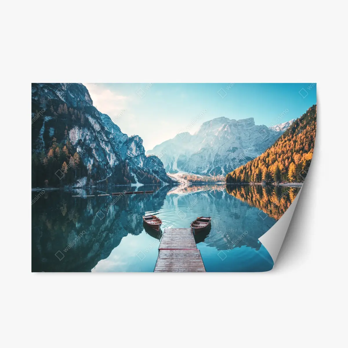 Repositionierbarer Aufkleber ruhiger morgen am Pragser Wildsee, Dolomiten – Pixers®