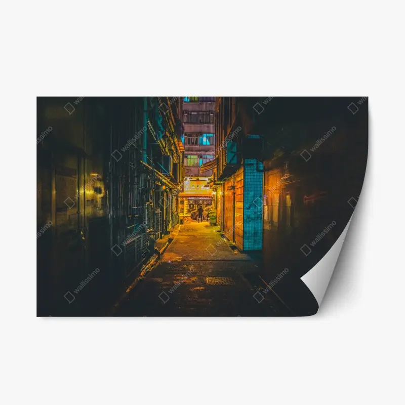 Repositionierbarer Aufkleber Hongkong neon-gasse bei nacht
