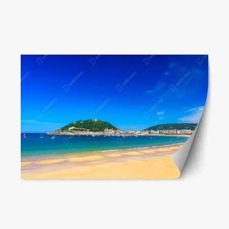 Repositionierbarer Aufkleber sonnige küstenpanorama mit goldenem sand – Pixers®
