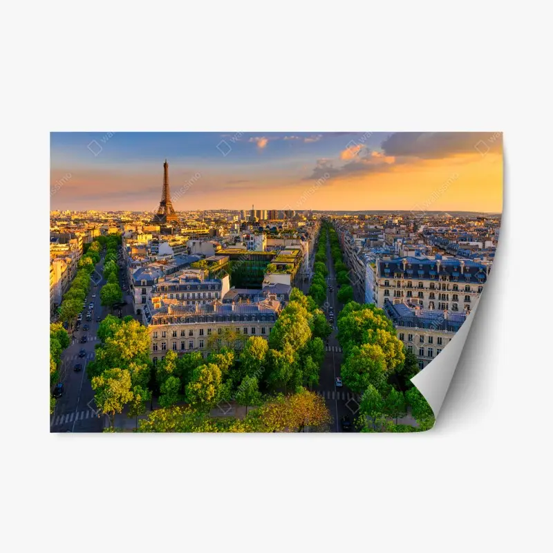 Repositionierbarer Aufkleber sonnenuntergang über Paris mit Eiffelturm