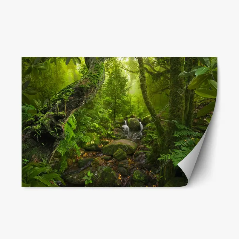 Repositionierbarer Aufkleber üppiger grüner wald mit bach