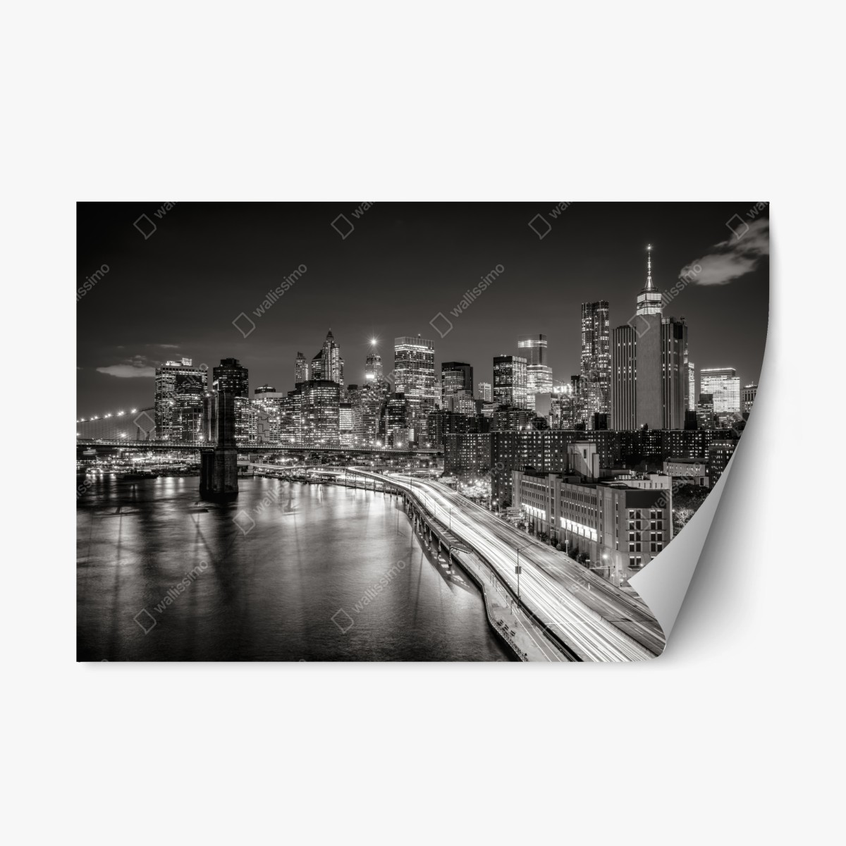 Repositionierbarer Aufkleber monochrome stadtsilhouette bei nacht – Pixers®