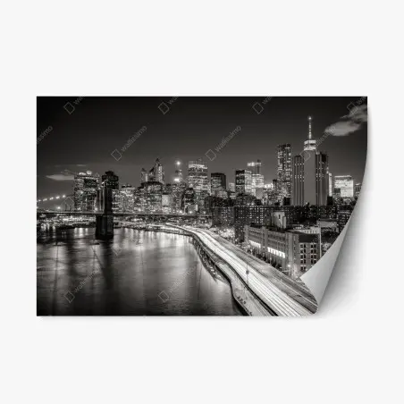 Repositionierbarer Aufkleber monochrome stadtsilhouette bei nacht – Pixers®