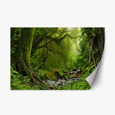 Repositionierbarer Aufkleber verwunschener grüner wald mit bach – Pixers®