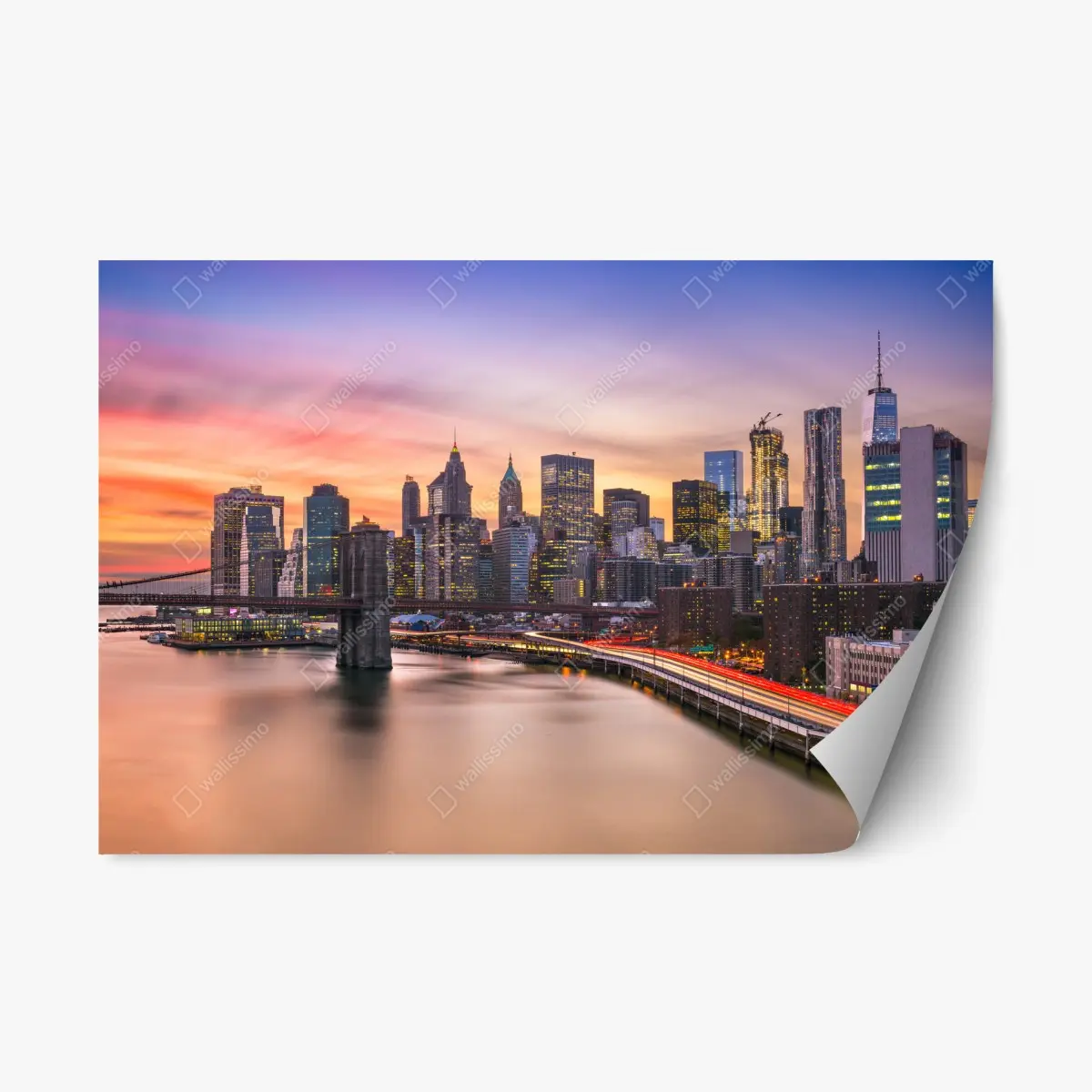 Repositionierbarer Aufkleber panorama von New York bei sonnenuntergang – Pixers®