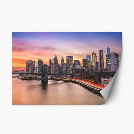 Repositionierbarer Aufkleber panorama von New York bei sonnenuntergang – Pixers®