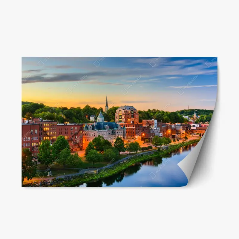 Repositionierbarer Aufkleber Augusta skyline am Kennebec River bei sonnenuntergang