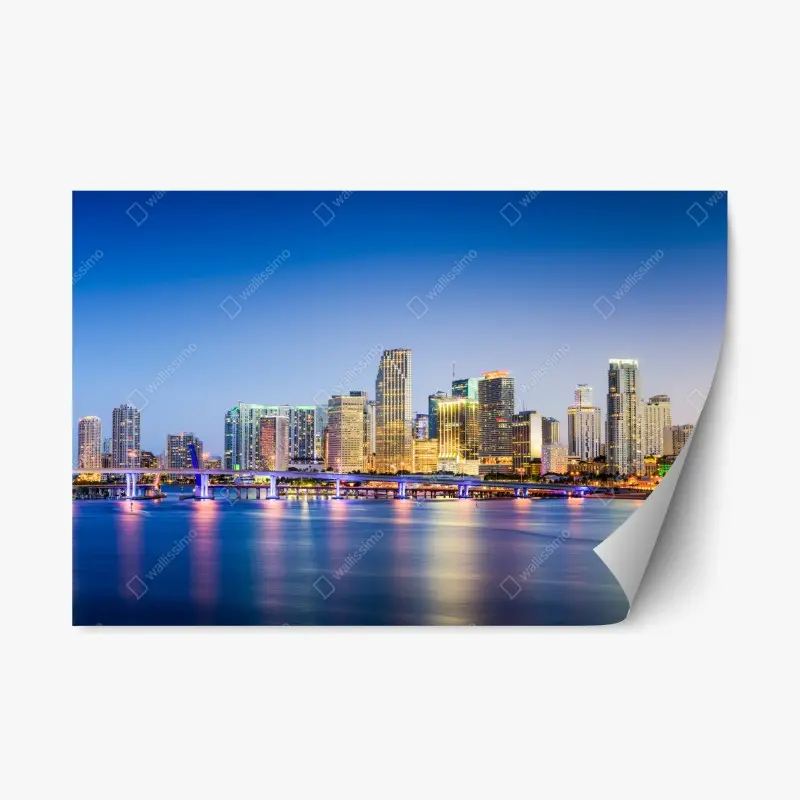 Repositionierbarer Aufkleber Miami skyline der innenstadt bei dämmerung