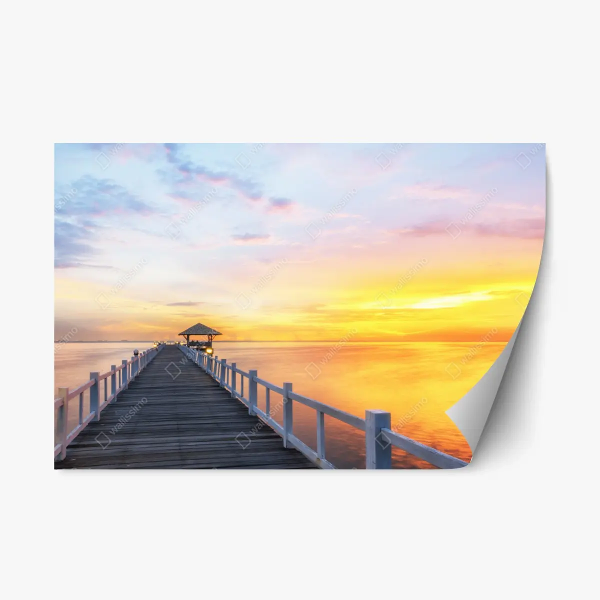 Repositionierbarer Aufkleber hölzerner steg im sonnenaufgang – Pixers®