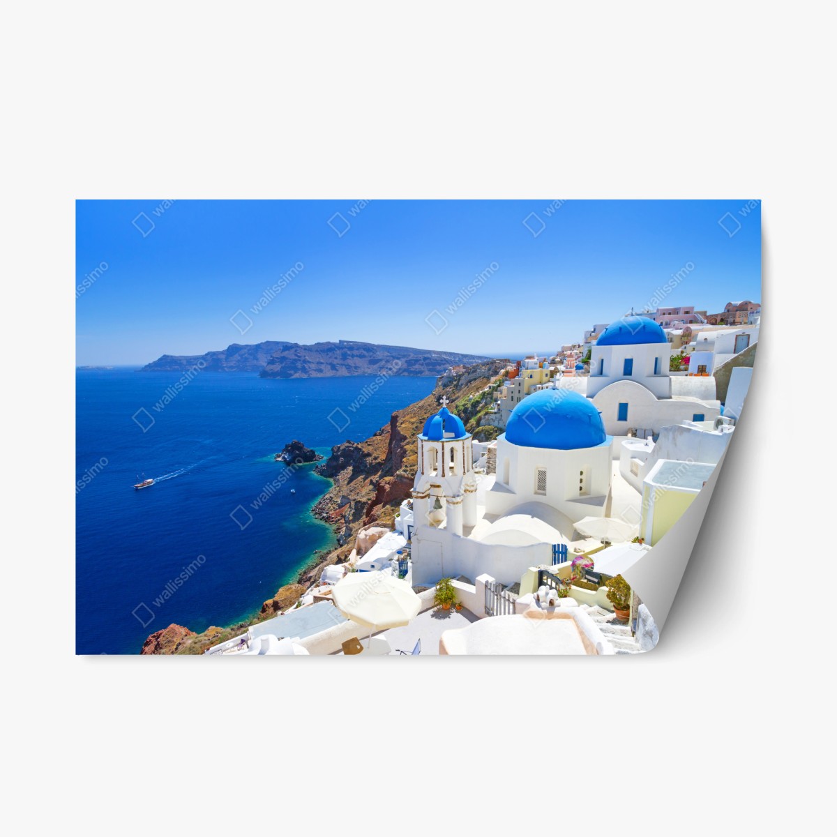 Repositionierbarer Aufkleber Santorini blaue kuppeln über der kaldera – Pixers®